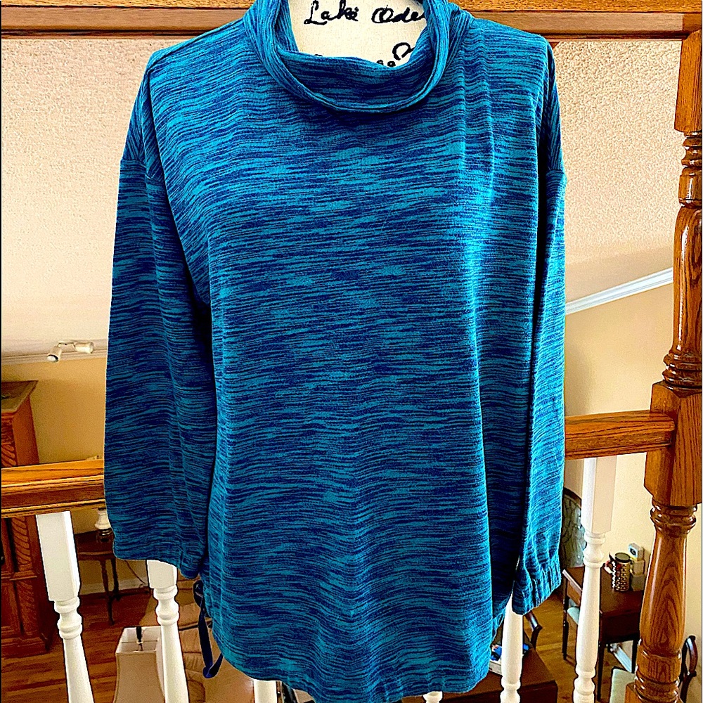 Talbots Blue Teal Space-Dyed Cowl Neck Sweatshirt, Size XLp
